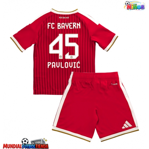 Camiseta Bayern Munich Aleksandar Pavlovic #45 Primera Equipación Replica 2026-27 para niños mangas cortas (+ Pantalones cortos)